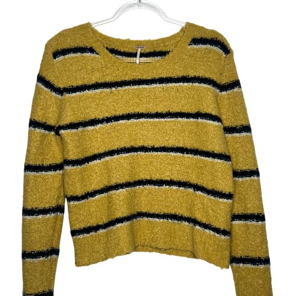 FREE PEOPLE Best Day Ever Sweater Crew Neck Alpaca Blend Gold Striped Womens S - Picture 7 of 7
